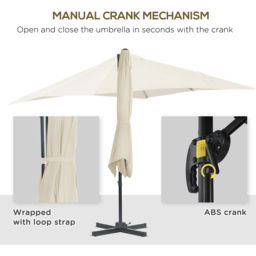 Outsunny Cream White Crank Handle Cantilever Parasol 2.5m - Size: 3m - Wilko - thumbnail 7