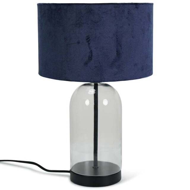 ValueLights Jessy Black and Navy Velvet Shade Glass LED Table Lamp - Size: 45 x 25 x 25cm - Blue - Wilko - image 1