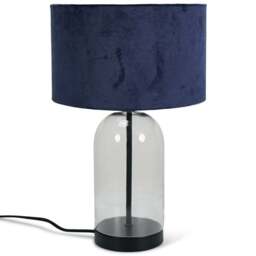 ValueLights Jessy Black and Navy Velvet Shade Glass LED Table Lamp - Size: 45 x 25 x 25cm - Blue - Wilko
