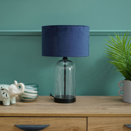 ValueLights Jessy Black and Navy Velvet Shade Glass LED Table Lamp - Size: 45 x 25 x 25cm - Blue - Wilko - thumbnail 3