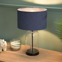 ValueLights Jessy Black and Navy Velvet Shade Glass LED Table Lamp - Size: 45 x 25 x 25cm - Blue - Wilko - thumbnail 4