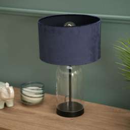 ValueLights Jessy Black and Navy Velvet Shade Glass LED Table Lamp - Size: 45 x 25 x 25cm - Blue - Wilko - thumbnail 6