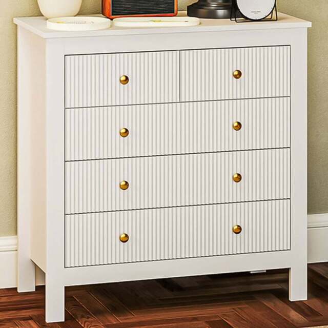 Portland 5 Drawer White Fluted Chest of Drawers with Gold Tone Handles - Wilko - image 1