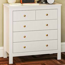 Portland 5 Drawer White Fluted Chest of Drawers with Gold Tone Handles - Wilko