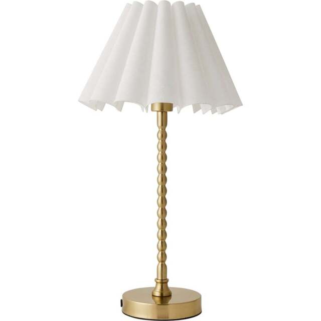 ValueLights Maeve White and Gold Scallop Pleated Tapered Shade Bobbin Bobble Table Lamp and Bulb - Size: 37.3 x 25 x 25cm - Wilko - image 1