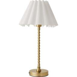 ValueLights Maeve White and Gold Scallop Pleated Tapered Shade Bobbin Bobble Table Lamp and Bulb - Size: 37.3 x 25 x 25cm - Wilko