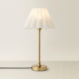 ValueLights Maeve White and Gold Scallop Pleated Tapered Shade Bobbin Bobble Table Lamp and Bulb - Size: 37.3 x 25 x 25cm - Wilko - thumbnail 6