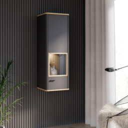 Florence Klara Single Door Grey and Oak Glass Display Cabinet with LED Lighting - Size: 126.4 x 43.5 x 41.4cm - Multi - Furniture To Go - Wilko - thumbnail 7