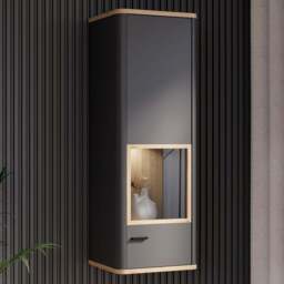 Florence Klara Single Door Grey and Oak Glass Display Cabinet with LED Lighting - Size: 126.4 x 43.5 x 41.4cm - Multi - Furniture To Go - Wilko