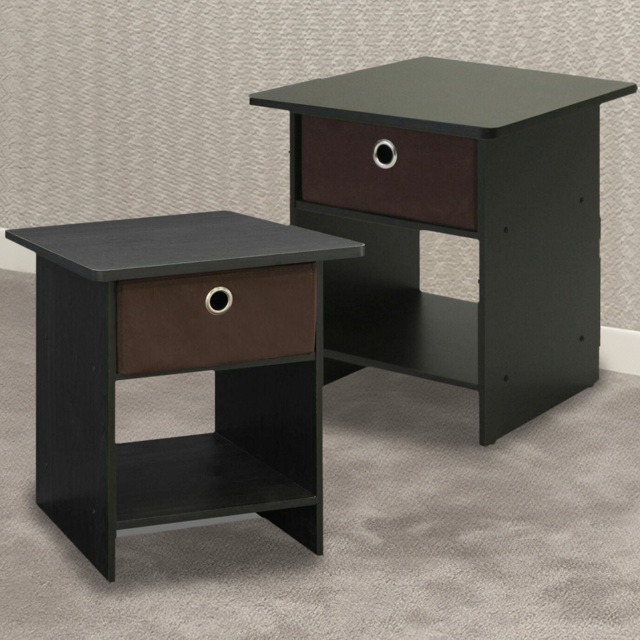 Walplus Single Bin Drawer Espresso Dario Side Table - Size: 39.37 x 45.21 x 39.37cm - Black - Wilko - image 1