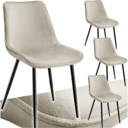 tectake Monroe Set of 4 Cream Velvet Padded Dining Chair - Wilko - thumbnail 3
