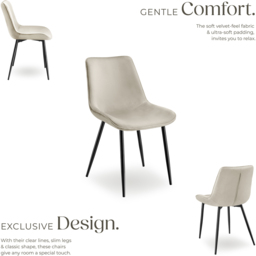 tectake Monroe Set of 4 Cream Velvet Padded Dining Chair - Wilko - thumbnail 4