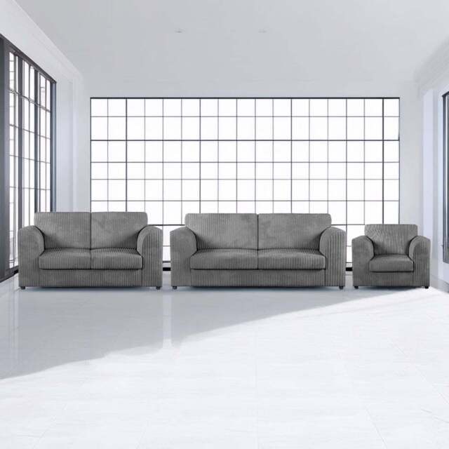 Luxor 6 Seater Grey Jumbo Cord Full Back Sofa Suite - Wilko - image 1