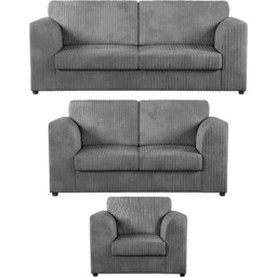Luxor 6 Seater Grey Jumbo Cord Full Back Sofa Suite - Wilko - thumbnail 3