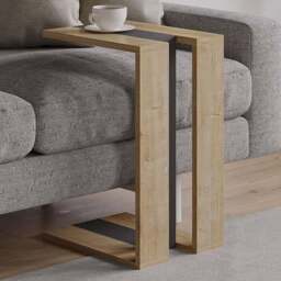 Decortie Muju Oak and Anthracite C Shape Side Table - Size: 57 x 30 x 40cm - Multi - Wilko