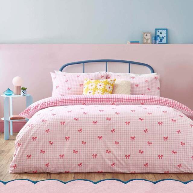 Heya Home Double Gingham Bows Printed Pink Duvet Set - Wilko - image 1