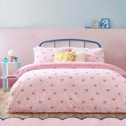 Heya Home Double Gingham Bows Printed Pink Duvet Set - Wilko - thumbnail 1