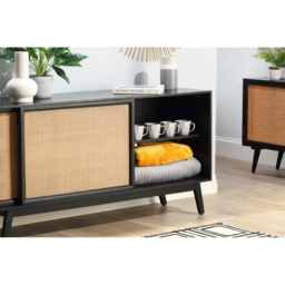 Desser Manhattan 2 Door Sliding Black Rattan and Mango Wood Sideboard - Size: 45 x 150 x 75cm - Wilko - thumbnail 6