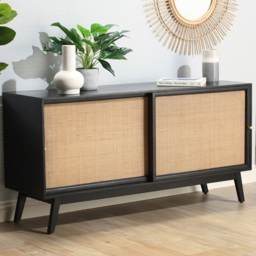 Desser Manhattan 2 Door Sliding Black Rattan and Mango Wood Sideboard - Size: 45 x 150 x 75cm - Wilko - thumbnail 1