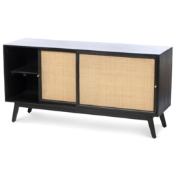Desser Manhattan 2 Door Sliding Black Rattan and Mango Wood Sideboard - Size: 45 x 150 x 75cm - Wilko - thumbnail 4