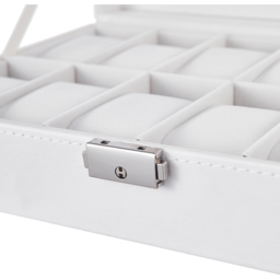 Living and Home 12 Slot White Faux Leather Watch Display Box with Glass Lid - Size: 8 x 30 x 20cm - Wilko - thumbnail 6