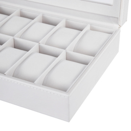 Living and Home 12 Slot White Faux Leather Watch Display Box with Glass Lid - Size: 8 x 30 x 20cm - Wilko - thumbnail 5