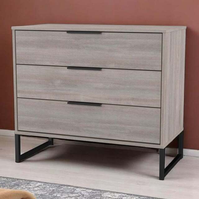 Crowndale Hong Kong 3 Drawer Grey Oak Chest of Drawers Ready Assembled - Wilko - image 1