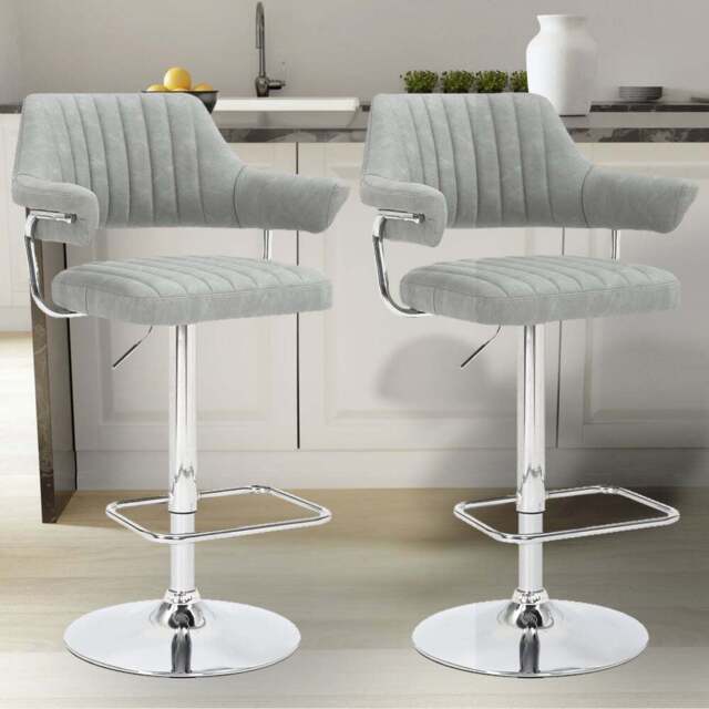 Shankar Cortez Grey Leather Light Bar Stool Set of 2 - Wilko - image 1