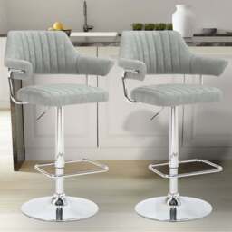 Shankar Cortez Grey Leather Light Bar Stool Set of 2 - Wilko - thumbnail 1