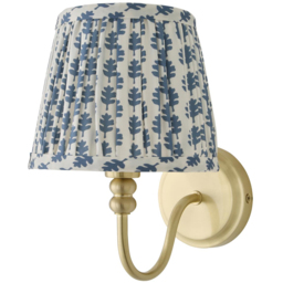 ValueLights Binky Blue Floral Shade Gold Rechargeable Wall Light with Bulb - Size: 23.5 x 16.5 x 21.5cm - Cream and Blue - Wilko