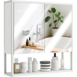 HOMCOM 2 Door White Industrial Mirror Bathroom Cabinet - Size: 60 x 16 x 60cm - Wilko - thumbnail 3