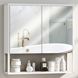 HOMCOM 2 Door White Industrial Mirror Bathroom Cabinet - Size: 60 x 16 x 60cm - Wilko