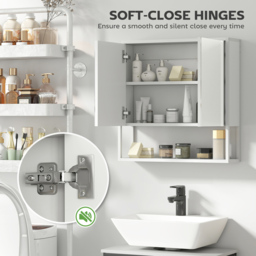 HOMCOM 2 Door White Industrial Mirror Bathroom Cabinet - Size: 60 x 16 x 60cm - Wilko - thumbnail 7