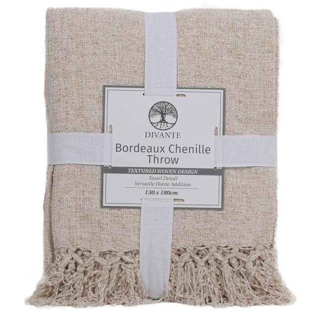 Divante Bordeaux Chenille Natural Throw 130 x 180cm - Wilko - image 1
