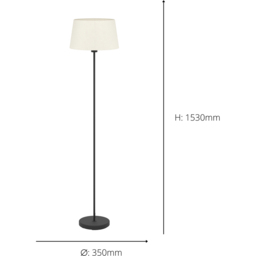 EGLO Febres White Fabric and Black Steel Traditional Floor Lamp - Size: 15.3 x 35 x 153cm - Wilko - thumbnail 6