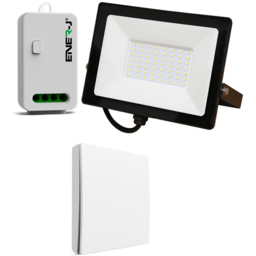 ENER-J 50W Pre Wired LED Floodlight with Wi-Fi 500W RF and Wireless 1 Gang Kinetic Switch - Size: 19.7 x 5.5 x 5.5cm - White - Wilko