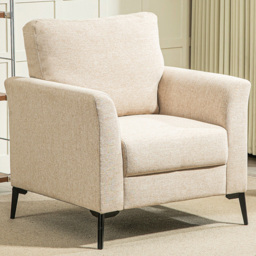 HOMCOM Modern Cream Linen Fabric Accent Chair - Size: Single - Yellow - Wilko