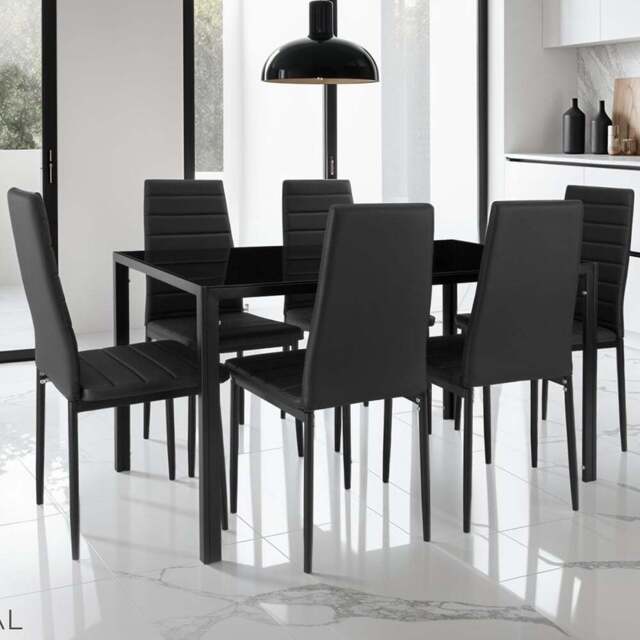 Tectake 6 Seater Black Dining Set - Wilko - image 1