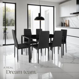 Tectake 6 Seater Black Dining Set - Wilko - thumbnail 7
