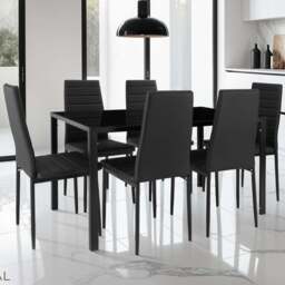Tectake 6 Seater Black Dining Set - Wilko