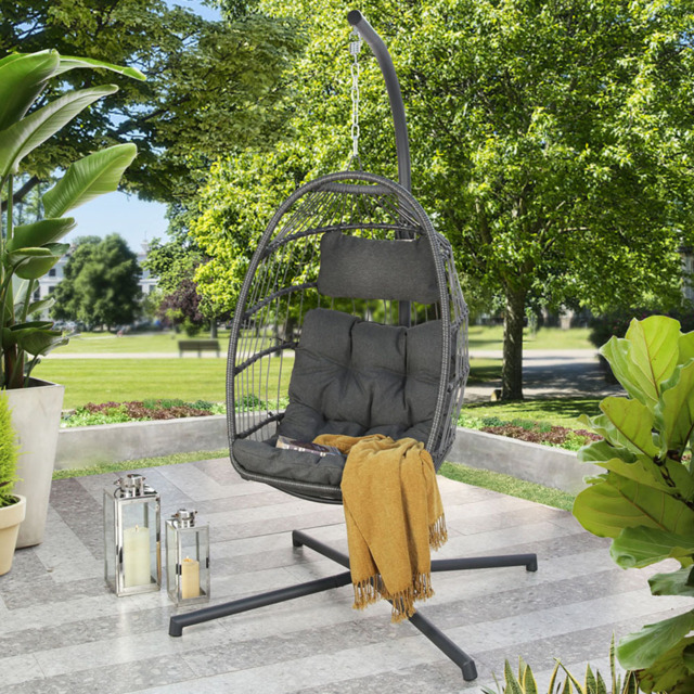 Home Garden Direct Chara Grey Rattan Hanging Chair - Wilko - image 1
