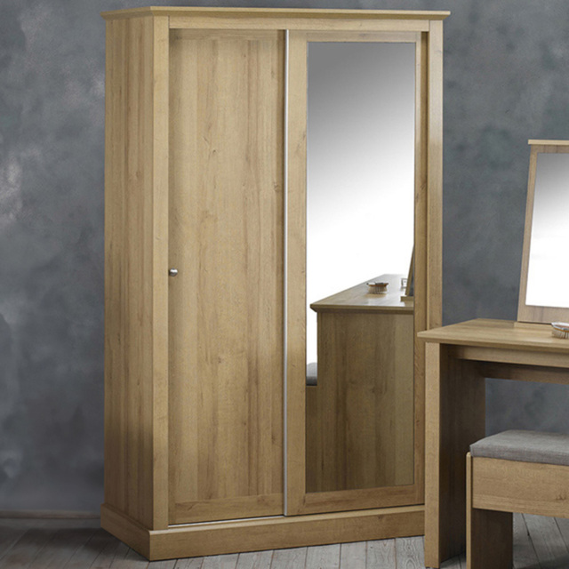 Devon 2 Door Solid Oak Sliding Mirror Wardrobe - Brown - LPD Home - Wilko - image 1