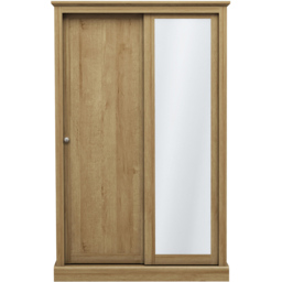 Devon 2 Door Solid Oak Sliding Mirror Wardrobe - Brown - LPD Home - Wilko - thumbnail 3