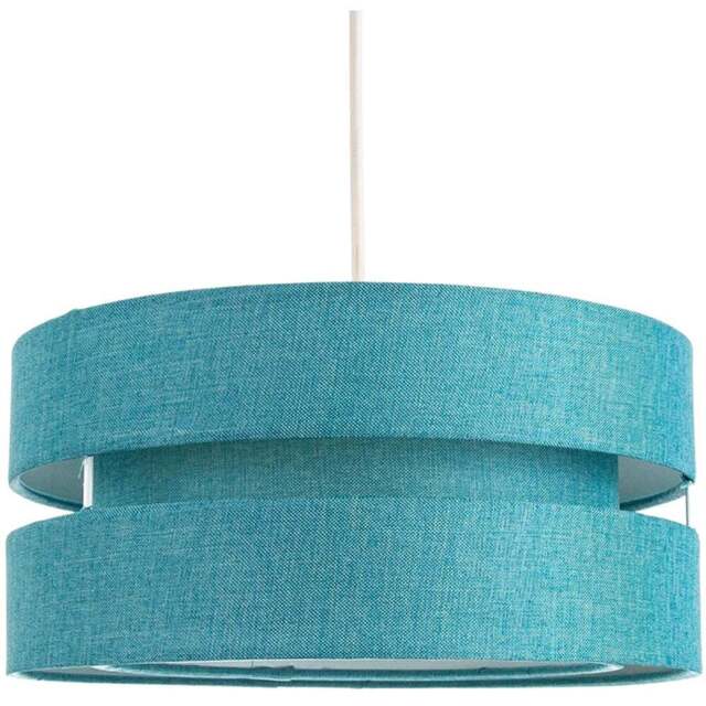 Happy Homewares Contemporary 3 Tier Teal Linen Fabric Pendant Shade - Size: 13 x 26 x 26cm - Green - Wilko - image 1