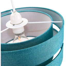 Happy Homewares Contemporary 3 Tier Teal Linen Fabric Pendant Shade - Size: 13 x 26 x 26cm - Green - Wilko - thumbnail 4