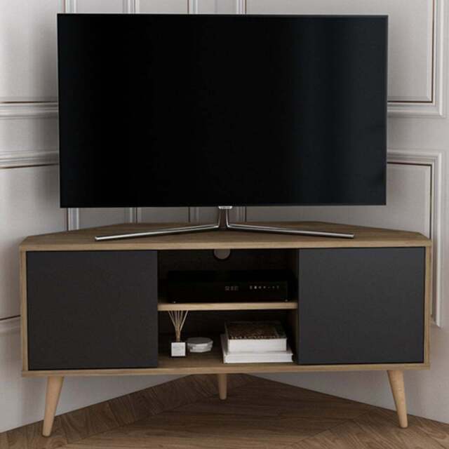 Decorotika Lesson 2 Door 2 Shelf Walnut and Black Corner TV Stand - Size: 16.6 x 120 x 59.8cm - Multi - Wilko - image 1