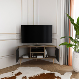 Decorotika Lesson 2 Door 2 Shelf Walnut and Black Corner TV Stand - Size: 16.6 x 120 x 59.8cm - Multi - Wilko - thumbnail 4