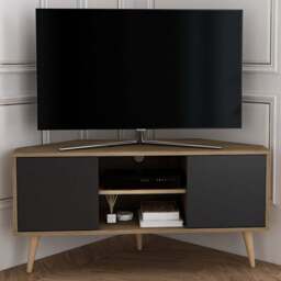 Decorotika Lesson 2 Door 2 Shelf Walnut and Black Corner TV Stand - Size: 16.6 x 120 x 59.8cm - Multi - Wilko - thumbnail 1