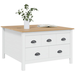 vidaXL Hill 5 Drawer White and Honey Brown Solid Pine Wood Coffee Table - Size: 49 x 79.5 x 79.5cm - Multi - Wilko - thumbnail 4