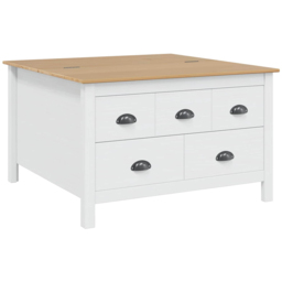 vidaXL Hill 5 Drawer White and Honey Brown Solid Pine Wood Coffee Table - Size: 49 x 79.5 x 79.5cm - Multi - Wilko - thumbnail 3